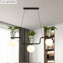 GobekUsa Industrial Black Island Light Fixture with Opal Glass Globe Pendant and Clear Glass Pot - 3-Bulb