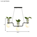 GobekUsa Industrial Black Island Light Fixture with Opal Glass Globe Pendant and Clear Glass Pot - 3-Bulb