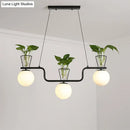 GobekUsa Industrial Black Island Light Fixture with Opal Glass Globe Pendant and Clear Glass Pot - 3-Bulb