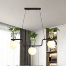 GobekUsa Industrial Black Island Light Fixture with Opal Glass Globe Pendant and Clear Glass Pot - 3-Bulb