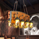 GobekUsa Industrial Black Lantern Island Pendant Light with 8 Lights, Metal Arm, White Fabric/Clear Glass - for Restaurant Ceiling