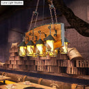 GobekUsa Industrial Black Lantern Island Pendant Light with 8 Lights, Metal Arm, White Fabric/Clear Glass - for Restaurant Ceiling