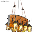 GobekUsa Industrial Black Lantern Island Pendant Light with 8 Lights, Metal Arm, White Fabric/Clear Glass - for Restaurant Ceiling
