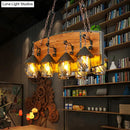 GobekUsa Industrial Black Lantern Island Pendant Light with 8 Lights, Metal Arm, White Fabric/Clear Glass - for Restaurant Ceiling