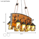 GobekUsa Industrial Black Lantern Island Pendant Light with 8 Lights, Metal Arm, White Fabric/Clear Glass - for Restaurant Ceiling