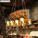 GobekUsa Industrial Black Lantern Island Pendant Light with 8 Lights, Metal Arm, White Fabric/Clear Glass - for Restaurant Ceiling