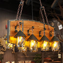 GobekUsa Industrial Black Lantern Island Pendant Light with 8 Lights, Metal Arm, White Fabric/Clear Glass - for Restaurant Ceiling