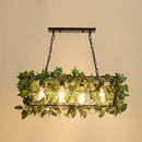 GobekUsa Industrial Black Metal Island Lamp with 4-Light Rectangle Design and Stylish Faux Plant Decor