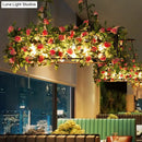 GobekUsa Industrial Black Metal Island Lamp with 4-Light Rectangle Design and Stylish Faux Plant Decor