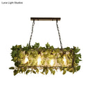 GobekUsa Industrial Black Metal Island Lamp with 4-Light Rectangle Design and Stylish Faux Plant Decor