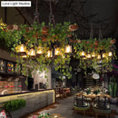GobekUsa Industrial Black Metal Lantern Island Light - 8-Lights Hanging Lamp with Plant Decoration