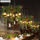 GobekUsa Industrial Black Metal Lantern Island Light - 8-Lights Hanging Lamp with Plant Decoration