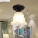 GobekUsa Industrial Black Semi Flush Ceiling Light with Milky Glass Shade – Perfect for Gallery
