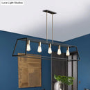 GobekUsa Industrial Black Trapezoid Island Light: 5-Bulb Metal Fixture for Dining Room Ceiling Suspension