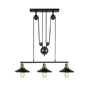 GobekUsa Industrial Black Wide Flare Pulley Pendant Light for Restaurant - 3 Bulb Hanging Island Fixture