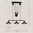 GobekUsa Industrial Black Wide Flare Pulley Pendant Light for Restaurant - 3 Bulb Hanging Island Fixture