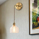 GobekUsa Industrial Brass Sconce with Clear Textured Glass Dome - One Light Lighting Fixture