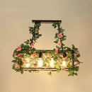 GobekUsa Industrial Cage Island Pendant Light with Plant Decoration - Rustic Restaurant Lighting