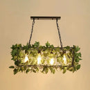 GobekUsa Industrial Cage Island Pendant Light with Plant Decoration - Rustic Restaurant Lighting