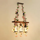 GobekUsa Industrial Cage Island Pendant Light with Plant Decoration - Rustic Restaurant Lighting