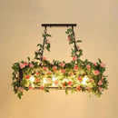 GobekUsa Industrial Cage Island Pendant Light with Plant Decoration - Rustic Restaurant Lighting