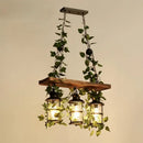 GobekUsa Industrial Cage Island Pendant Light with Plant Decoration - Rustic Restaurant Lighting