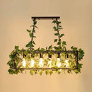 GobekUsa Industrial Cage Island Pendant Light with Plant Decoration - Rustic Restaurant Lighting