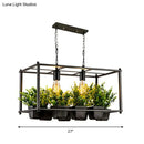 GobekUsa Industrial Cage Island Pendant Light with Plant Pot - 2 Bulbs, Metal, Rectangular Shape
