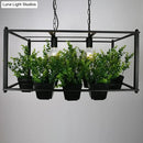 GobekUsa Industrial Cage Island Pendant Light with Plant Pot - 2 Bulbs, Metal, Rectangular Shape