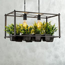GobekUsa Industrial Cage Island Pendant Light with Plant Pot - 2 Bulbs, Metal, Rectangular Shape
