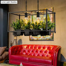 GobekUsa Industrial Cage Island Pendant Light with Plant Pot - 2 Bulbs, Metal, Rectangular Shape