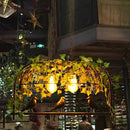 GobekUsa Industrial Cage Metal Pendant Light with Green Imitation Leaf for Dining Room