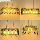 GobekUsa Industrial Cage Metal Pendant Light with Green Imitation Leaf for Dining Room