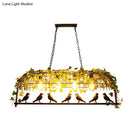GobekUsa Industrial Cage Metal Pendant Light with Green Imitation Leaf for Dining Room