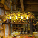 GobekUsa Industrial Cage Metal Pendant Light with Green Imitation Leaf for Dining Room