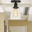 GobekUsa Industrial Clear Glass Cone Semi-Flush Light in Black for Living Rooms