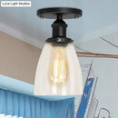 GobekUsa Industrial Clear Glass Cone Semi-Flush Light in Black for Living Rooms