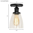 GobekUsa Industrial Clear Glass Cone Semi-Flush Light in Black for Living Rooms