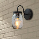GobekUsa Industrial Clear Glass Wall Sconce with Black Jar Shade: Modern Bedroom Light Fixture with Floral Detail
