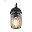 GobekUsa Industrial Clear Glass Wall Sconce with Black Jar Shade: Modern Bedroom Light Fixture with Floral Detail