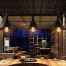 GobekUsa Industrial Cone Pendant Light - 3-Light Black Wrought Iron Hanging Lamp for Dining Room