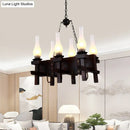GobekUsa Industrial Frosted Glass Island Pendant with 6 Black Vase Heads - Living Room Hanging Ceiling Light