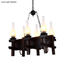 GobekUsa Industrial Frosted Glass Island Pendant with 6 Black Vase Heads - Living Room Hanging Ceiling Light