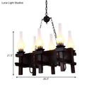 GobekUsa Industrial Frosted Glass Island Pendant with 6 Black Vase Heads - Living Room Hanging Ceiling Light