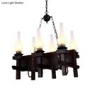 GobekUsa Industrial Frosted Glass Island Pendant with 6 Black Vase Heads - Living Room Hanging Ceiling Light