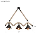 GobekUsa Industrial Hemp Pendant Lamp - Black/Brown, Wavy Design, 3 Heads