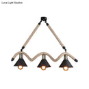 GobekUsa Industrial Hemp Pendant Lamp - Black/Brown, Wavy Design, 3 Heads