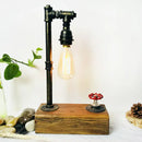 GobekUsa Industrial Iron 1-Light Bedroom Night Lamp with Bronze Finish, Wooden Base, and Dimmer Switch