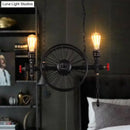 GobekUsa Industrial Iron Hanging Light Fixture - Wheel Piping, 2/3/4 Heads, Black - for Living Room Island