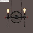 GobekUsa Industrial Iron Hanging Light Fixture - Wheel Piping, 2/3/4 Heads, Black - for Living Room Island